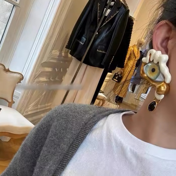 Micola - Personality Art Devil's Eye Teardrop Earrings & Ring Set ( Adjustable) - Picture 8 of 15